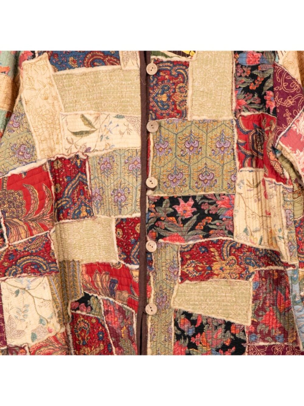 Patchwork Kantha Jacket S Floral Boho Peasant Festival Long Layering Earthy - Picture 3 of 8
